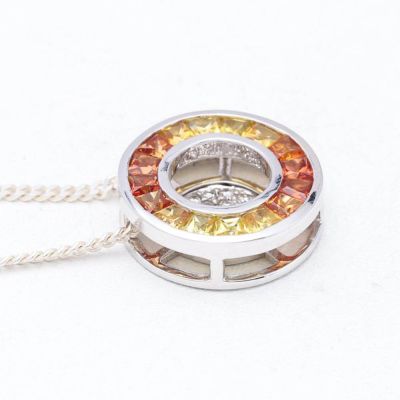 CYNTHIA SUNSET SAPPHIRE & DIAMOND PENDANT IN 18K GOLD