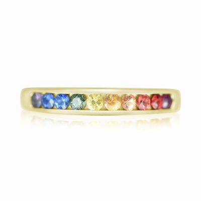 RIO PRIDE Gold Asexual Wedding Band 14K Gold Engagement Ring Rainbow Sapphire 2.0mm 3/4 Carat Celebrate Pride