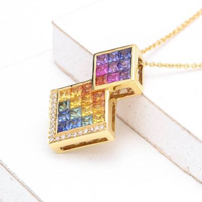 LAYLA RAINBOW SAPPHIRE & DIAMOND PENDANT IN 18K GOLD