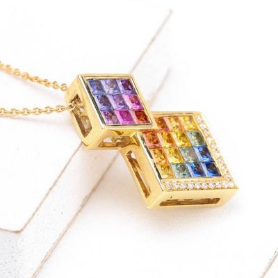 LAYLA RAINBOW SAPPHIRE & DIAMOND PENDANT IN 18K GOLD