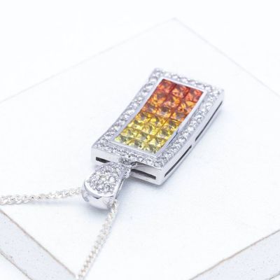 ALYSSA SUNSET SAPPHIRE & DIAMOND PENDANT IN 18K GOLD