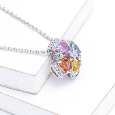 LILY RAINBOW SAPPHIRE & DIAMOND PENDANT IN 18K GOLD