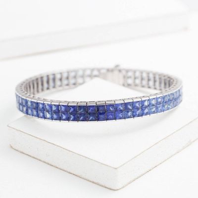 NEW YORK 25 CARAT DOUBLE ROW INVISIBLE BLUE SAPPHIRE BRACELET IN 18K GOLD by EQUALLI.COM