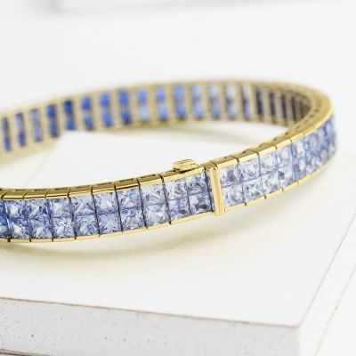 NEW YORK 25 CARAT DOUBLE ROW INVISIBLE BLUE SAPPHIRE BRACELET IN 18K GOLD by EQUALLI.COM
