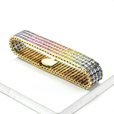 40 CARAT RAINBOW SAPPHIRE CHANNEL SET 4 ROW TENNIS BRACELET IN 18K GOLD BY EQUALLI.COM