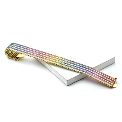 40 CARAT RAINBOW SAPPHIRE CHANNEL SET 4 ROW TENNIS BRACELET IN 18K GOLD BY EQUALLI.COM