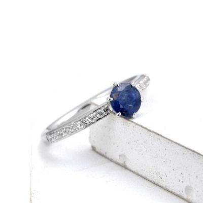 MADRID BLUE SAPPHIRE DIAMOND RING 1 CT in 925 STERLING SILVER BY EQUALLI.COM