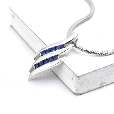 OLIVIA BLUE SAPPHIRE DOUBLE SWIRL PENDANT IN STERLING SILVER BY EQUALLI.COM