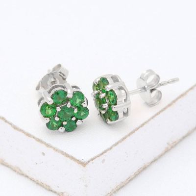 CALLIE TSAVORITE GREEN GARNET CLUSTER EARRINGS 14K YELLOW GOLD (2CT TW) by EQUALLI.COM