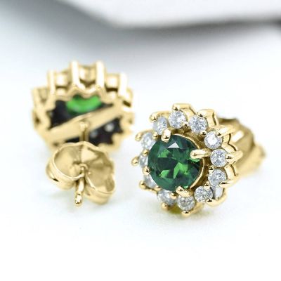 ERIN TSAVORITE GREEN GARNET & DIAMOND EARRINGS IN 14K GOLD by EQUALLI.COM 