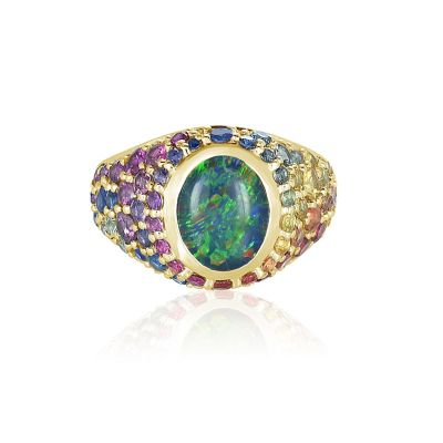 MALIBU Agender Wedding Band 18K 14K Gold Matching Couple Ring Rainbow Spectrum