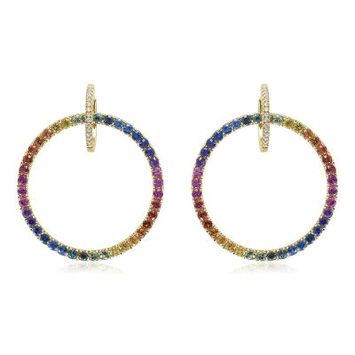 RHODE ISLAND Gay Providence 14K Gold Diamond Earrings w/ Unicorn Color Sapphire 8 Carats Handmade Jewelry Gift for Pride People