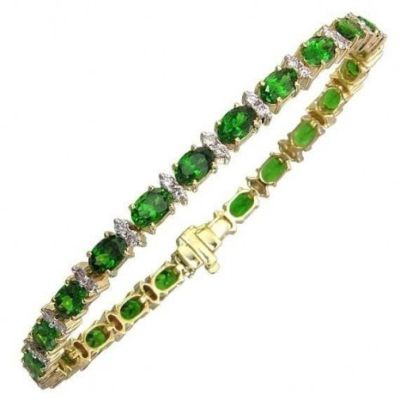 15 CARAT GREEN GARNET & DIAMOND TENNIS BRACELET IN 14K AND 18K YG - 7 INCHES BY EQUALLI.COM