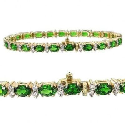 15 CARAT GREEN GARNET & DIAMOND TENNIS BRACELET IN 14K AND 18K YG - 7 INCHES BY EQUALLI.COM