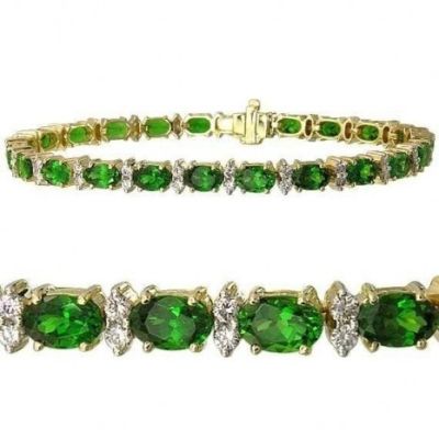 15 CARAT GREEN GARNET & DIAMOND TENNIS BRACELET IN 14K AND 18K YG - 7 INCHES BY EQUALLI.COM