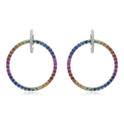 RHODE ISLAND Lesbian Earrings Double Hoops Bling in Silver Simulated Diamond Earrings w/ Ombre Sapphire 8 Carats Gay Glitzy Gift