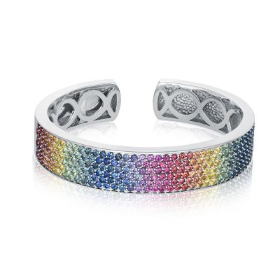 KEY WEST SILVER CUFF BANGLE GEMSTONE SOLID BRACELET SPRING HINGE
