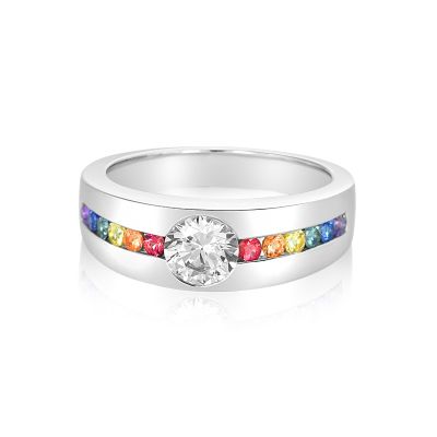 Pride Shack LGBTQ+ Wedding Ring – Gold & Rainbow CZ Stone Band