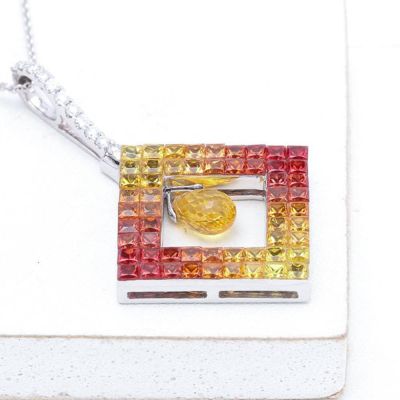 JUDITH SUNSET SAPPHIRE & DIAMOND PENDANT IN 14K GOLD