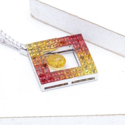 JUDITH SUNSET SAPPHIRE & DIAMOND PENDANT IN 14K GOLD