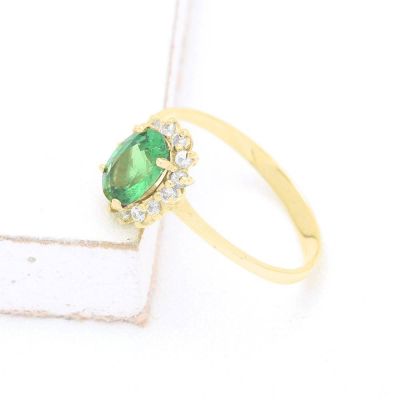 SERENA CLASSIC TSAVORITE GREEN GARNET & DIAMONDS ENGAGEMENT RING IN 14K GOLD by EQUALLI.COM