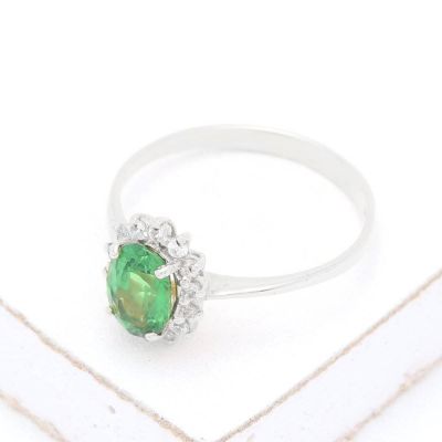 SERENA CLASSIC TSAVORITE GREEN GARNET & DIAMONDS ENGAGEMENT RING IN 14K GOLD by EQUALLI.COM