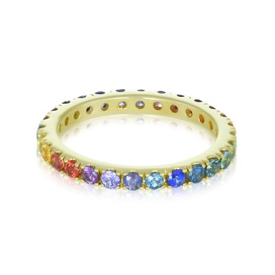 OSLO PRIDE Gold Promise Ring Rainbow Sapphire 3 Carats 14K Gold Eternity Ring