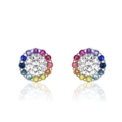 CONEY ISLAND WONDER WHEEL STUD EARRINGS IN SOLID SILVER & RAINBOW SAPPHIRE