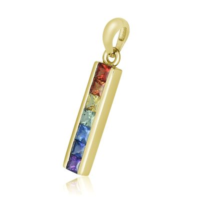 WELLINGTON GAY BAR Rainbow Sapphire 1.3 Carat Pendant in 14K Yellow, White, or Rose Gold 1.3 Carat Natural Sapphire