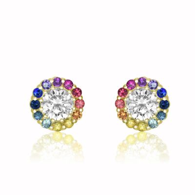 CONEY ISLAND 14K STUD EARRINGS RAINBOW SAPPHIRE FERRIS WHEEL