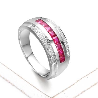 ALAINA MULTICOLOR RED RUBY & DIAMOND RING IN 18K WHITE GOLD