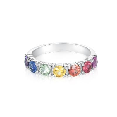 QUEENS Rainbow Silver Ring Big Sapphires 3.5mm 1.5 Carat Surprise Gay Birthday Gift for Special Person Celebrate Love Everyday