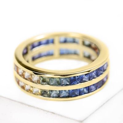 Matching Couples Gold Rainbow Ring in 14K 18K Gold Princess Cut 2.5mm 8 Carat