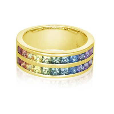 UPPER EASTSIDE 14K UNISEX DOUBLE RAINBOW QUEER RING