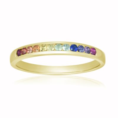 HAMPTON GAY Intersex Wedding Bands 14K Gold Rainbow Sapphire