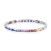HAWAII GAY Stack Hinge Bangle 7 inch 8 Carats Unicorn Sapphire 2.5mm Princess Cut in Silver Nonbinary Jewelry