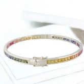 8 Carat Rainbow Sapphire Eternity Oval Bangle 14K White Gold  by Equalli.com