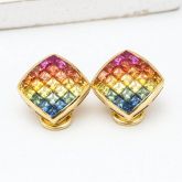 Rainbow Sapphire Diamond Orientation 18K Gold Earrings (4.47ct tw)