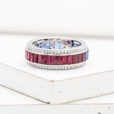 RUBY, SAPPHIRE AND & DIAMOND DAY & NIGHT RING IN 18K WHITE GOLD - RING SIZE 8 by EQUALLI.COM