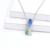 Blue Sapphire, Tsavorite Green Garnet & Diamond Curved Pendant 18K Gold (2.54ct tw) by Rainbowsapphirejewelers.com