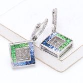Blue Sapphire, Tsavorite Green Garnet & Diamond 18K Gold Earrings (4.24ct tw)