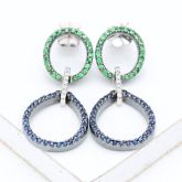 BLUE SAPPHIRE, TSAVORITE GREEN GARNET & DIAMOND 18K GOLD EARRINGS (0.92CT TW)