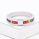 LAS VEGAS RAINBOW SAPPHIRE COMFORT FIT RING IN STERLING SILVER by EQUALLI.COM