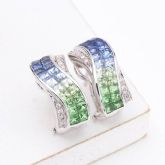 ASHLEY BLUE SAPPHIRE, TSAVORITE GARNET & DIAMOND EARRINGS IN 18K GOLD