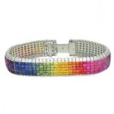 53.55 CARAT RAINBOW  SAPPHIRE & DIAMOND INVISIBLE SET 5 ROW TENNIS BRACELET 14K GOLD by Equalli.com