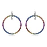 RHODE ISLAND Lesbian Earrings Double Hoops Bling in Silver Simulated Diamond Earrings w/ Ombre Sapphire 8 Carats Gay Glitzy Gift