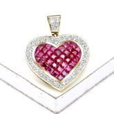 KRISELLE RUBY INVISIBLE SET & DIAMOND HEART PENDANT IN 14K GOLD by EQUALLI.COM