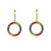 MASSACHUSETTS Celebrate Pride Huggie Earrings 2.3 Carats Authentic Sapphire & 0.16 Carat Diamond Rainbow Special Gift for Queen