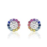 CONEY ISLAND WONDER WHEEL STUD EARRINGS IN SOLID SILVER & RAINBOW SAPPHIRE