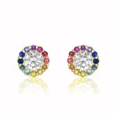 CONEY ISLAND 14K STUD EARRINGS RAINBOW SAPPHIRE FERRIS WHEEL